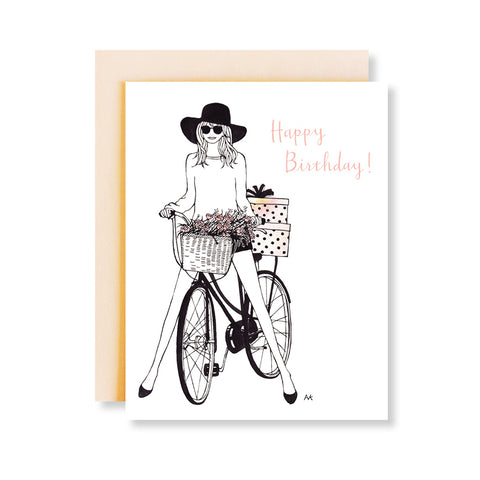 bicycle girl fashion illustration birthday card