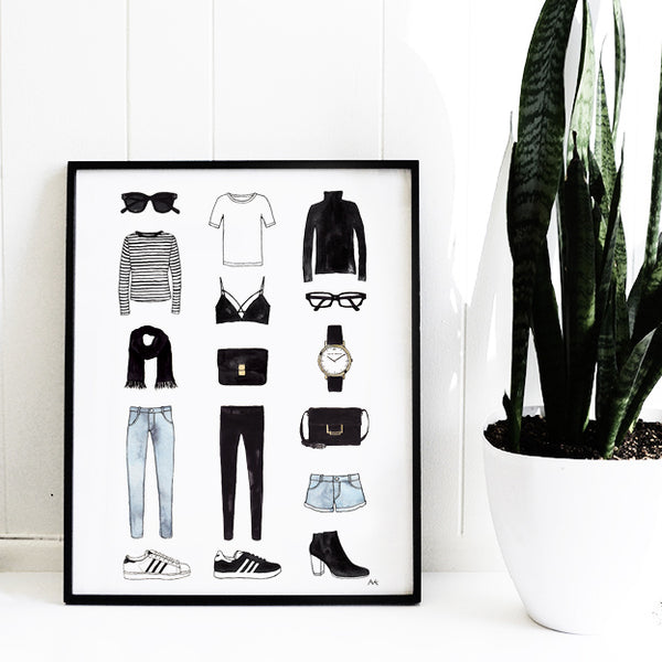 minimal fashion items wall print