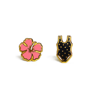 hibiscus and bikini earrings