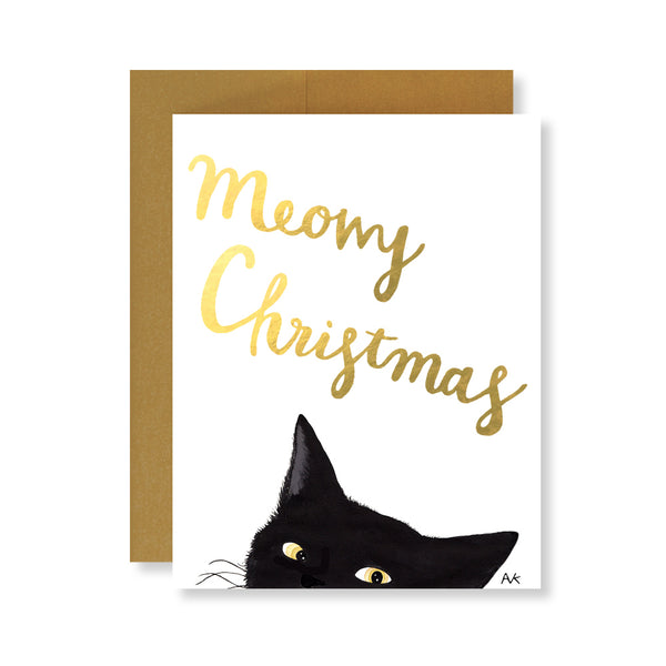 Meowy Christmas Black Cat Illustration Boxed Card Set