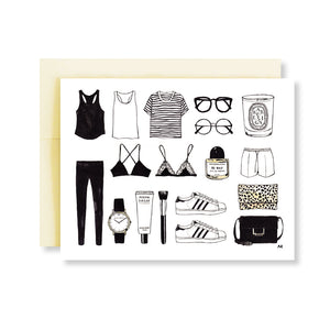 minimalist items of  fashion illustration card