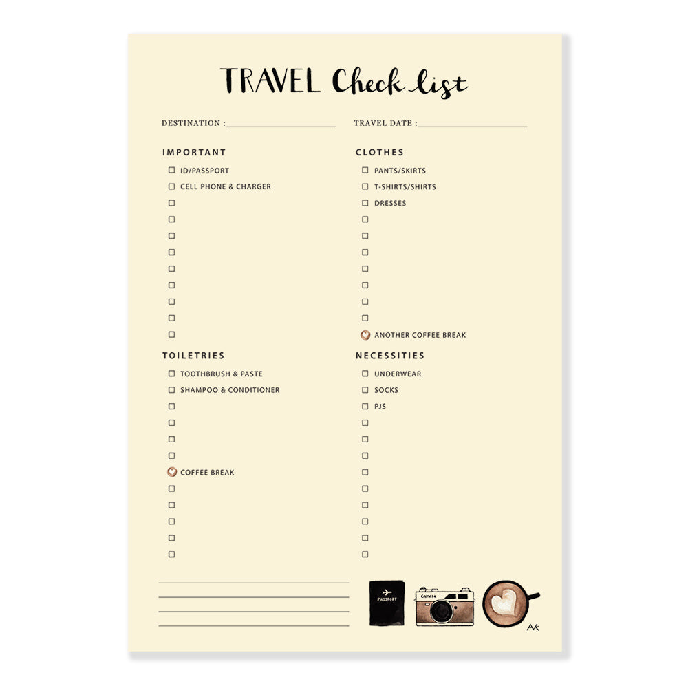 Travel Checklist Notepad – akrDesignStudio