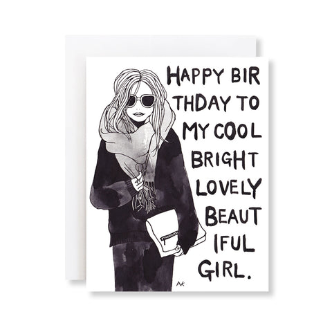 stylish woman fashion illustration birthday card