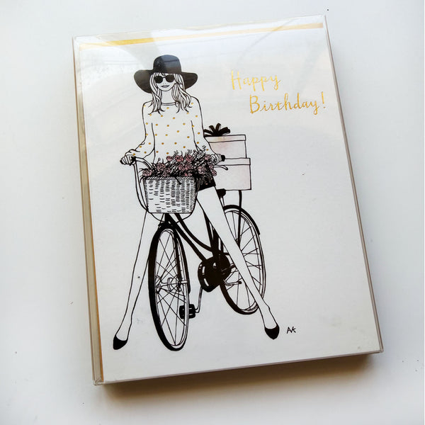 Bicycle Fashion Illustration Birthday Boxed Flat Card Set of 8