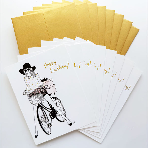 Bicycle Fashion Illustration Birthday Boxed Flat Card Set of 8