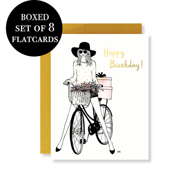 Bicycle Fashion Illustration Birthday Boxed Flat Card Set of 8