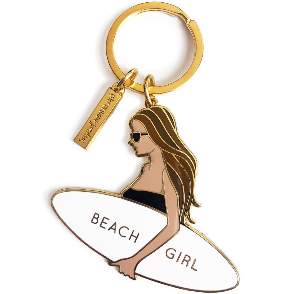 beach girl keychain brown hair