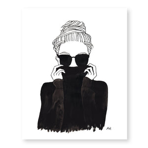 black turtleneck woman art print