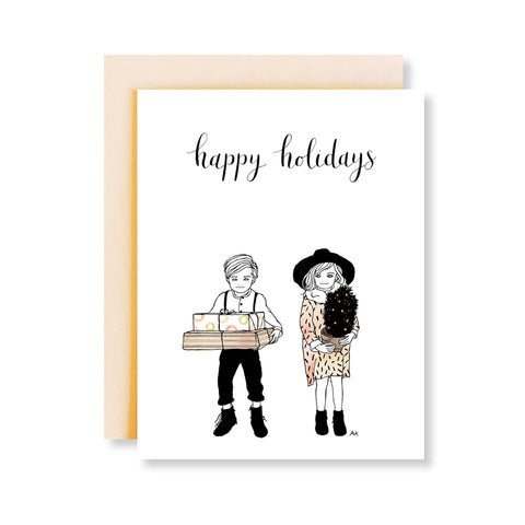 boy and girl illustration holiday card