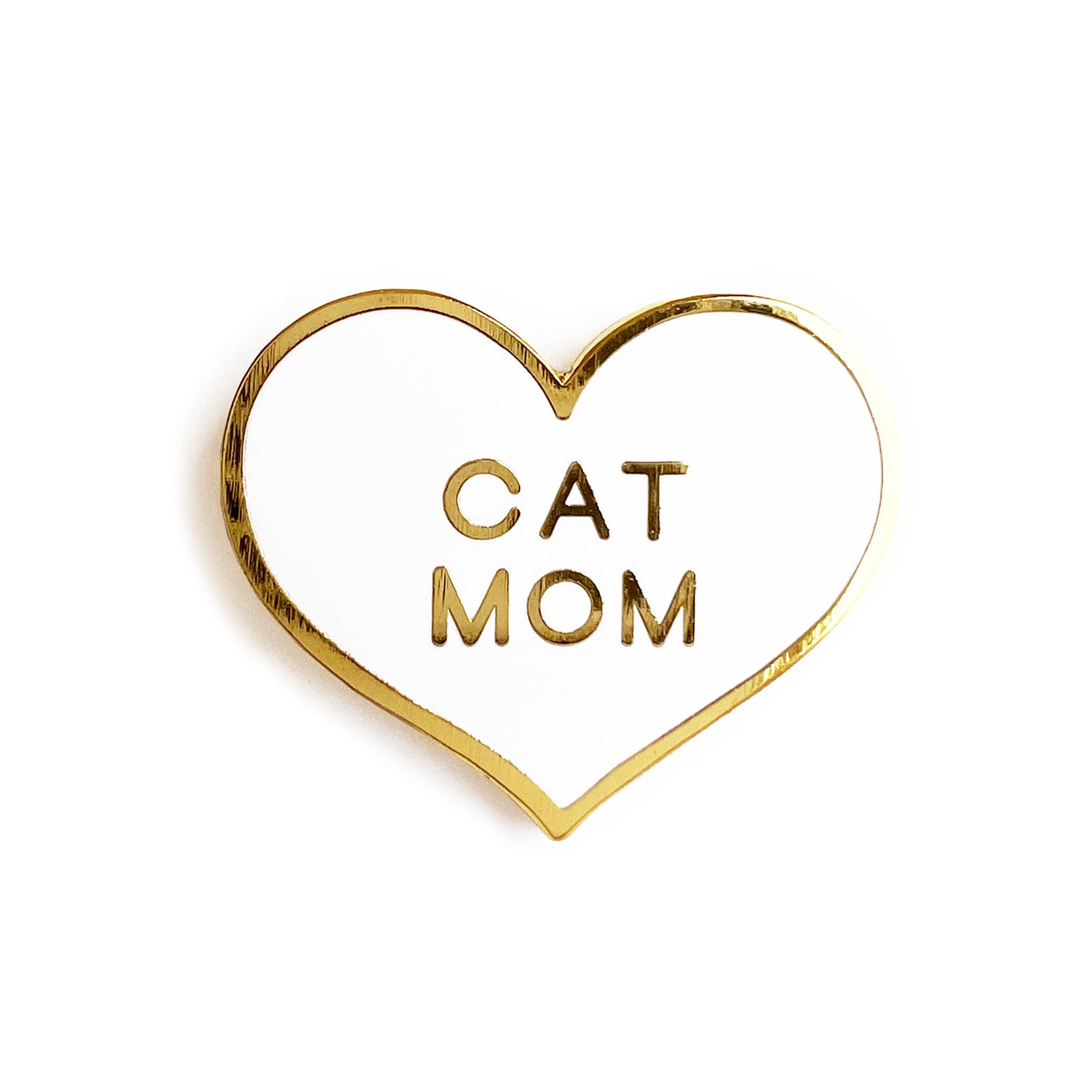 cat mom white heart enamel pin