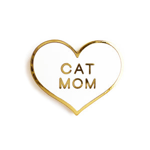 cat mom white heart enamel pin