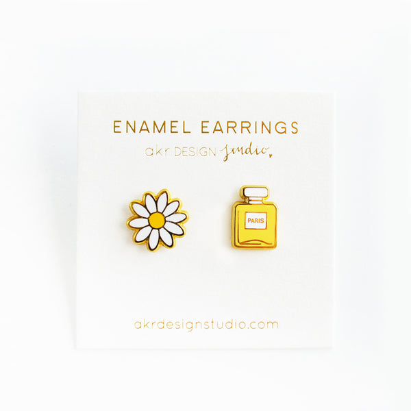 daisy flower perfume bottle earrings