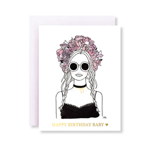 flower crown woman fashion illustration birthday card