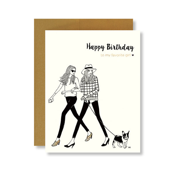 best friend with boston terrior fashion illustration birthday card