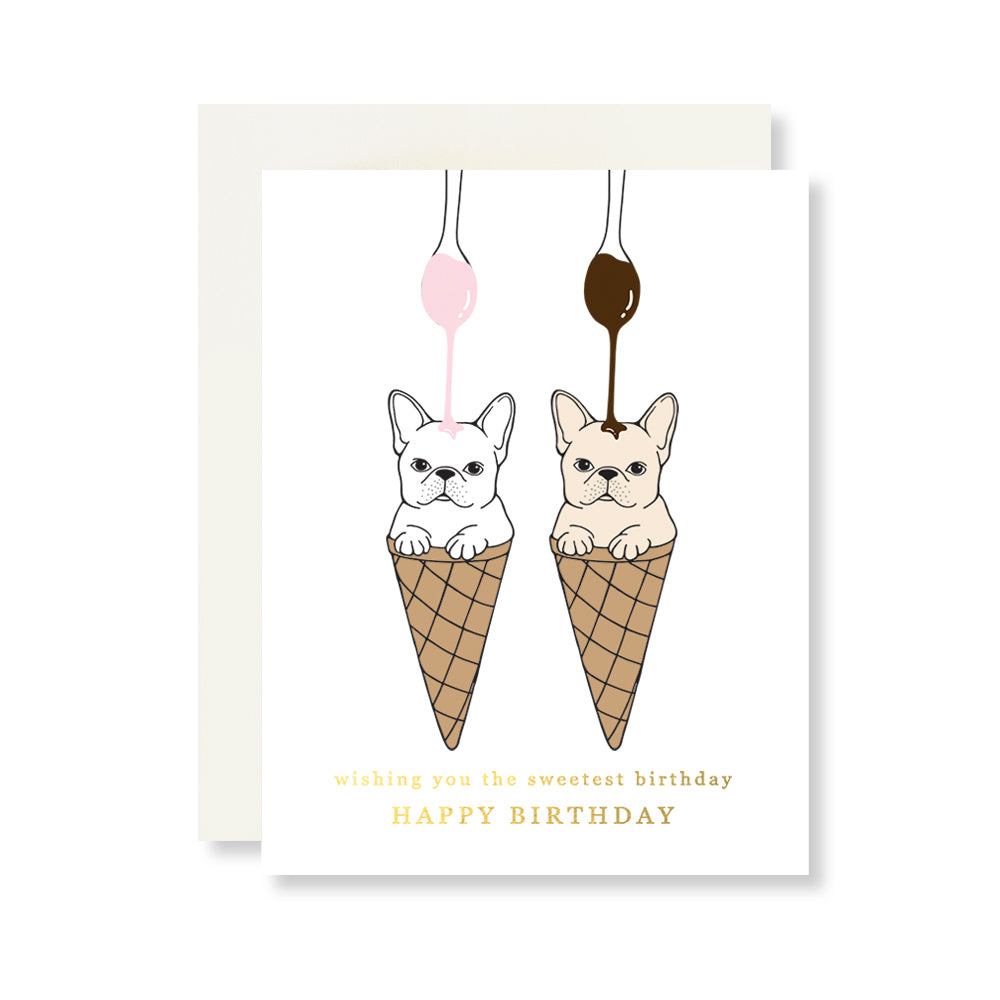 French Bulldog Ice Cream Cute Birthday Card