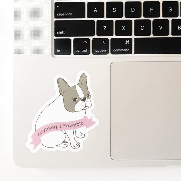 Pied Frenchie Pawsible Waterproof Sticker