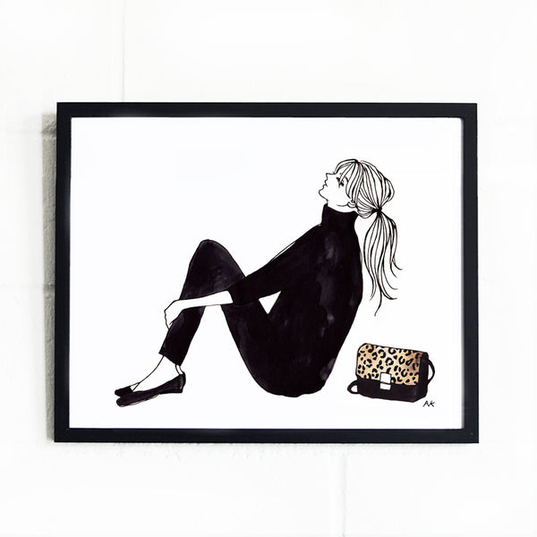 Leopard Bag Woman Art Print