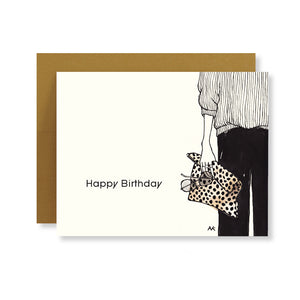 leopard clutch fashion illustration stylish birthday card