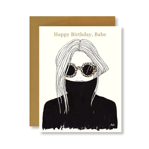 leopard sunglasses black turtleneck fashion illustration birthday card