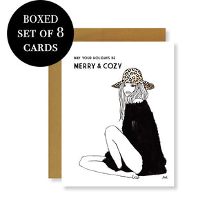 Fashion Illustration Leopard Hat Girl Holiday Boxed Card Set