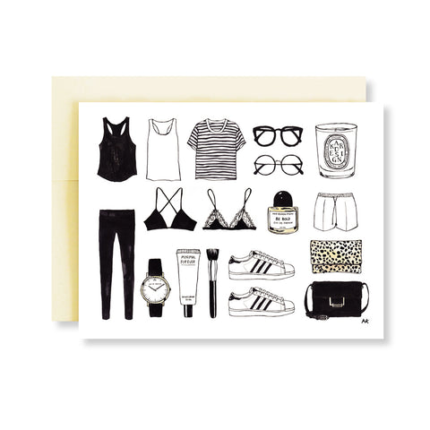minimalist items of  fashion illustration card