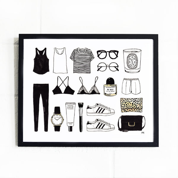 minimalist fashion items art print