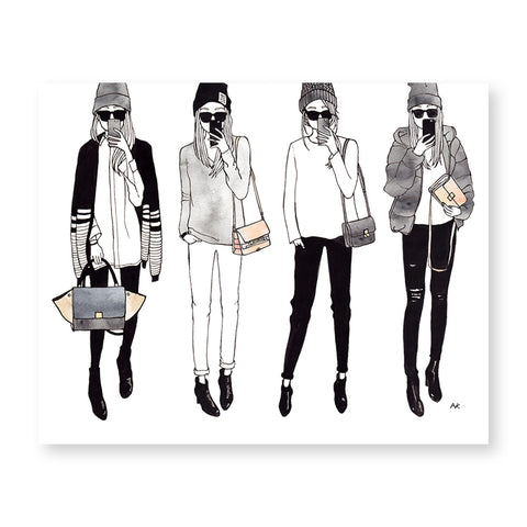 selfie girls fashion illustration art print