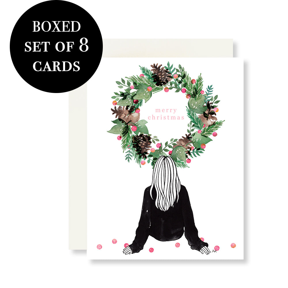 Wreath Watercolor Illustration Christmas Boxed Card Set